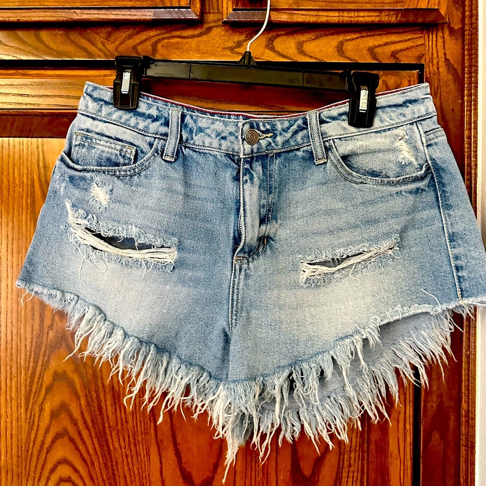 Cello Light Blue Distressed Jean Shorts
